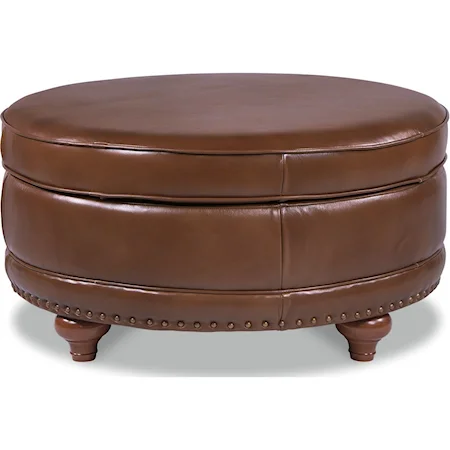 Coronet Round Storage Ottoman with ComfortCore Cushion and Hidden Casters